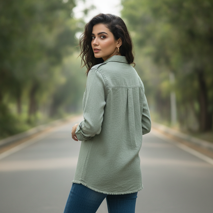 Zara Women's Sage Green Cotton Utility Shirt