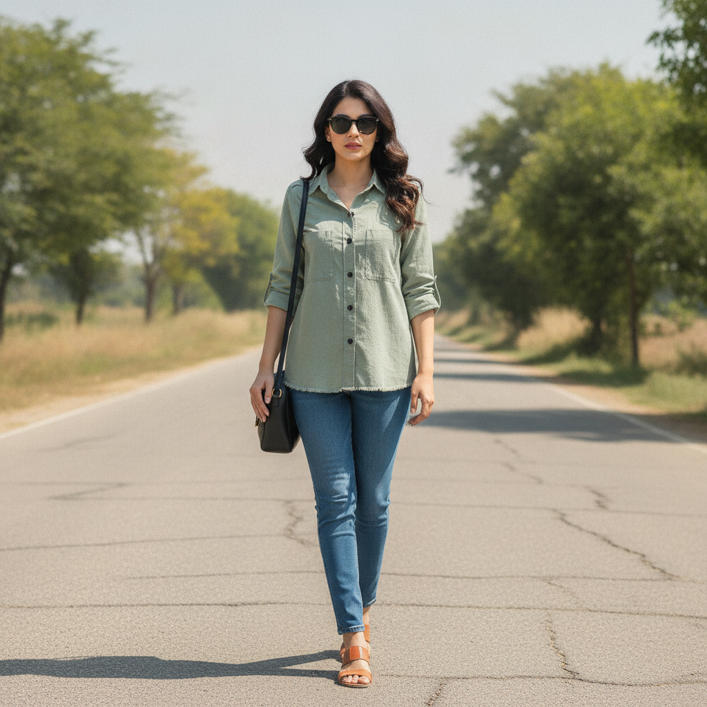 Zara Women's Sage Green Cotton Utility Shirt