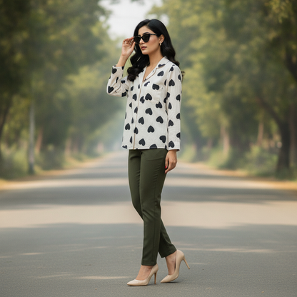 Bonnare Women's White Heart Print Viscose Shirt