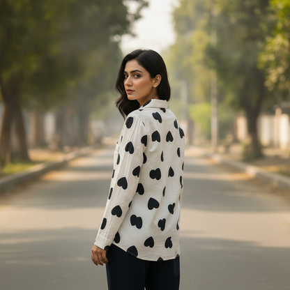 Bonnare Women's White Heart Print Viscose Shirt