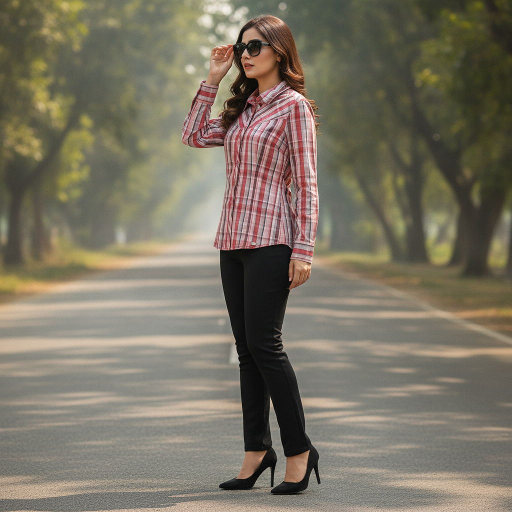 Street One Women's Red Plaid Cotton Button-Up Shirt