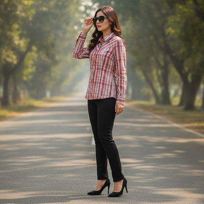 Street One Women's Red Plaid Cotton Button-Up Shirt