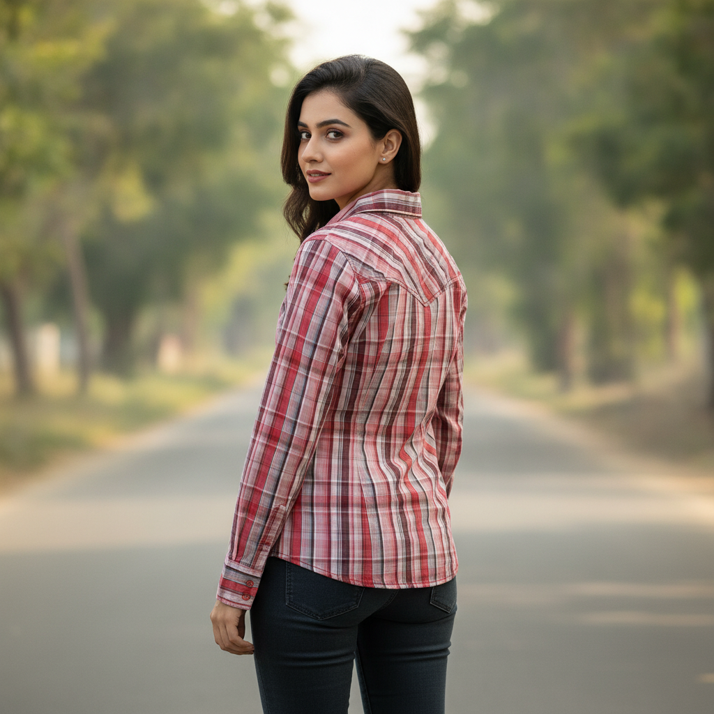 Street One Women's Red Plaid Cotton Button-Up Shirt