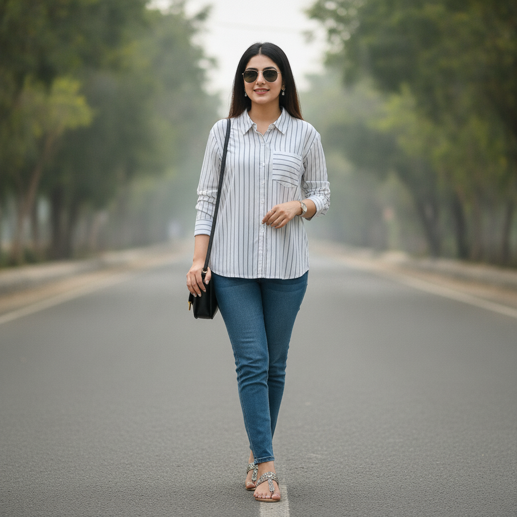 Divided Women's White Pinstripe Cotton Shirt