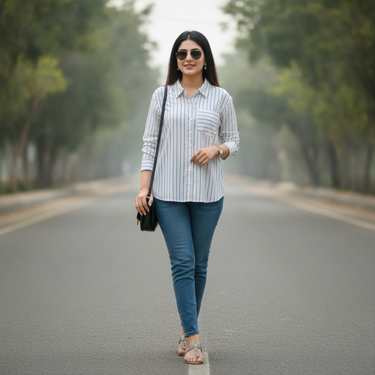 Divided Women's White Pinstripe Cotton Shirt