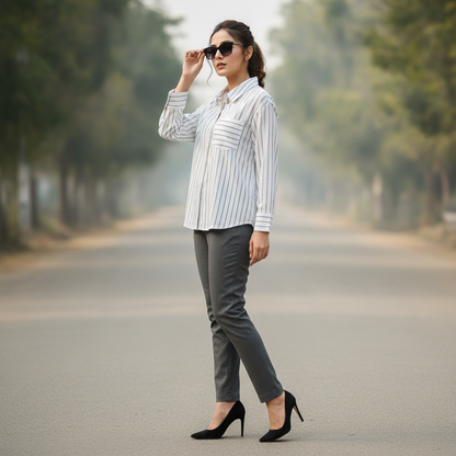 Divided Women's White Pinstripe Cotton Shirt