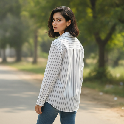 Divided Women's White Pinstripe Cotton Shirt