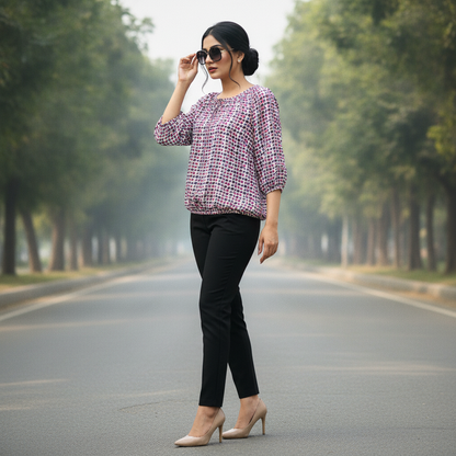 Bonnare Women's Purple Abstract Print Viscose Blouse