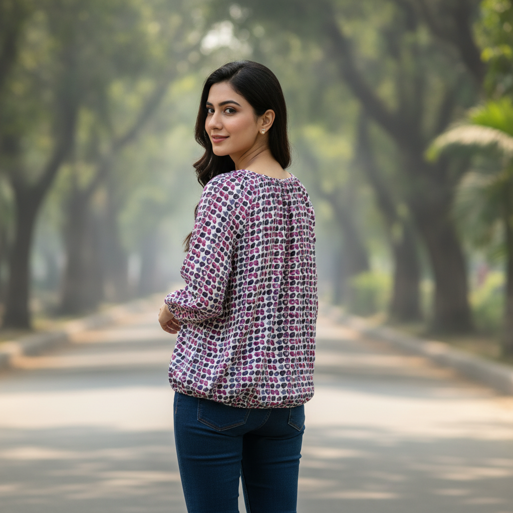 Bonnare Women's Purple Abstract Print Viscose Blouse