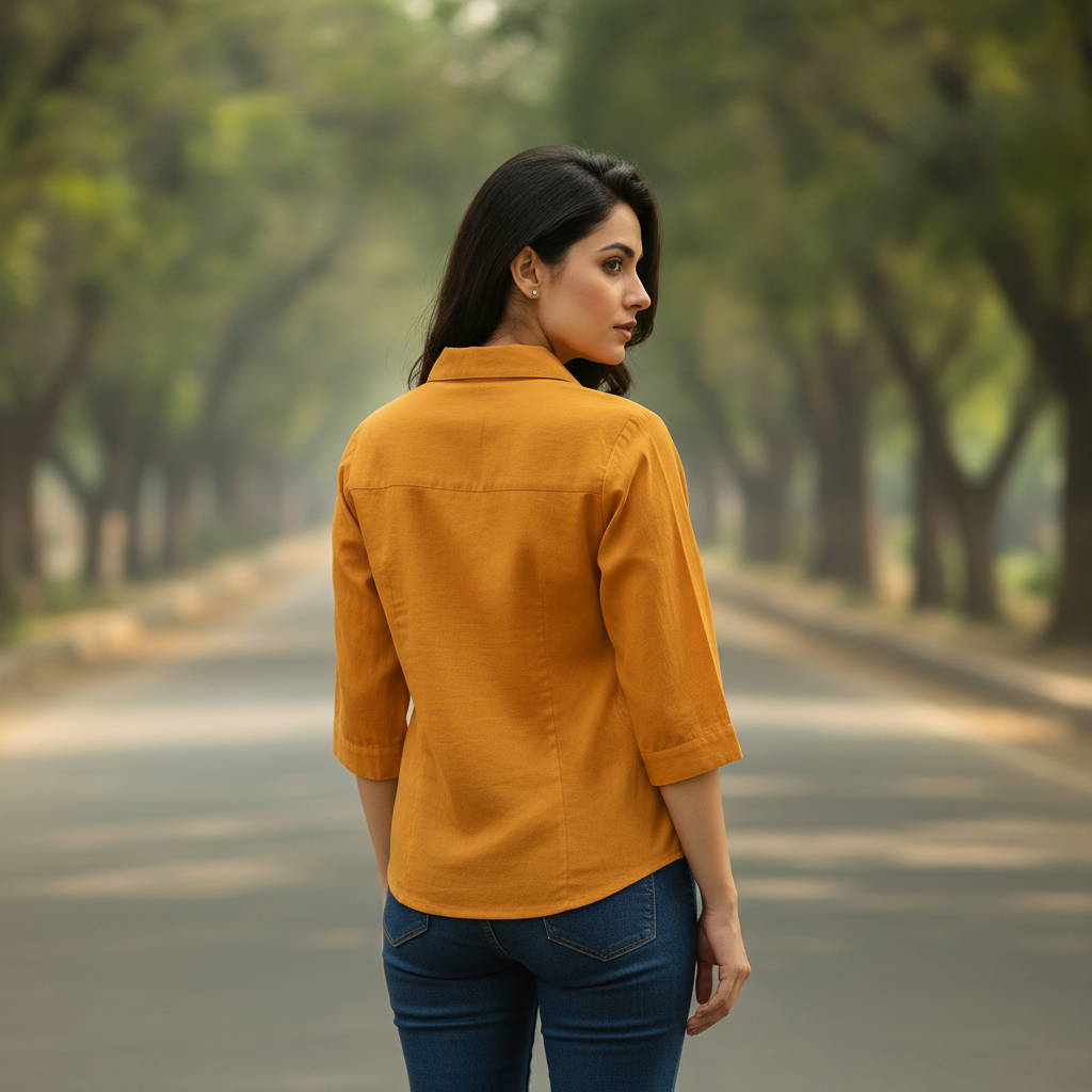 Fair Lady Women's Mustard Ruffle Front Viscose Shirt