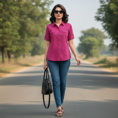 Outfit Women's Magenta Cotton Utility Shirt