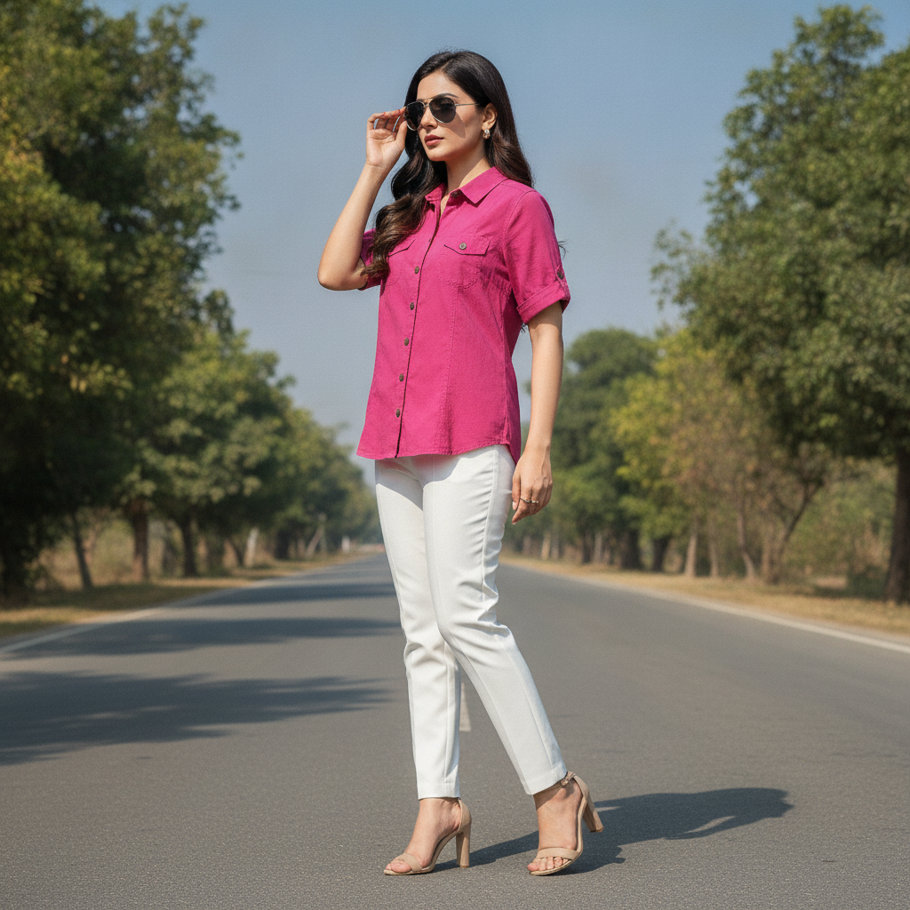 Outfit Women's Magenta Cotton Utility Shirt