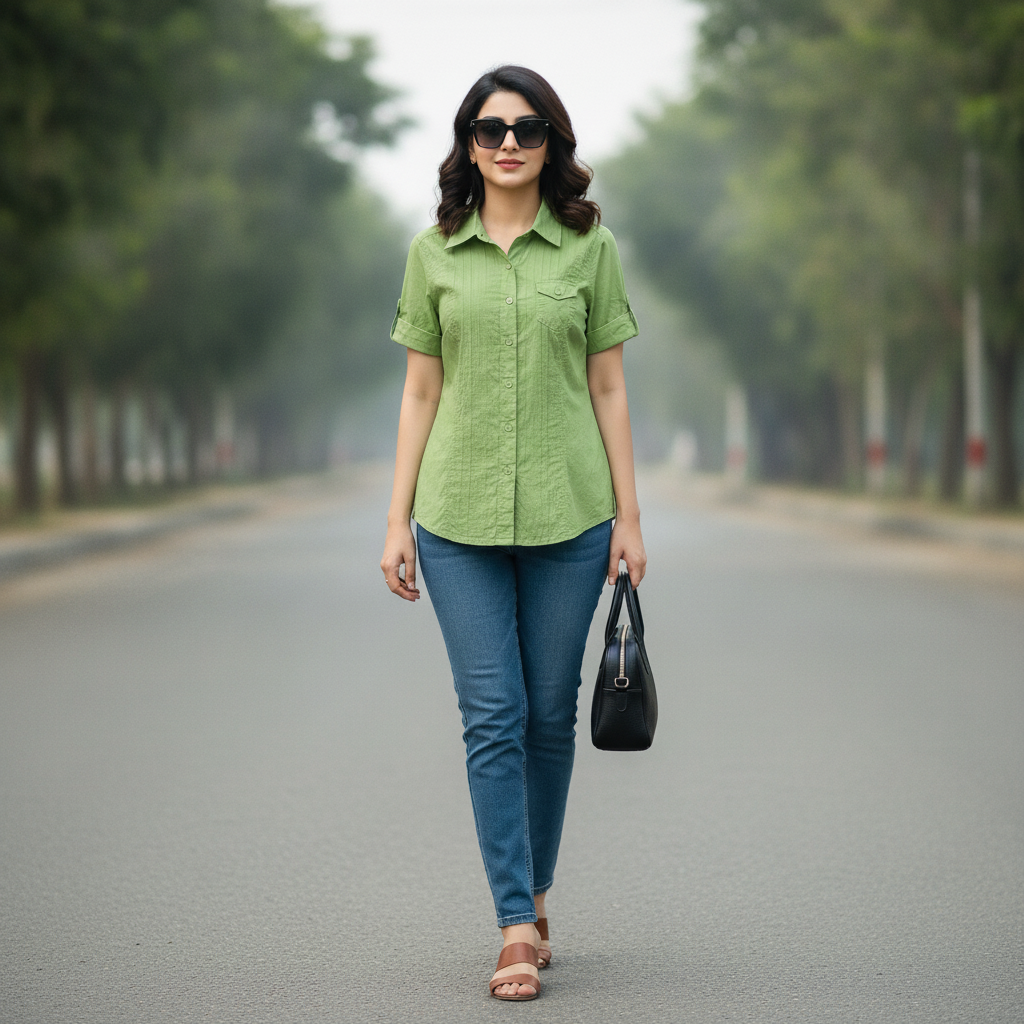 Wissmach Women's Olive Green Cotton Utility Shirt