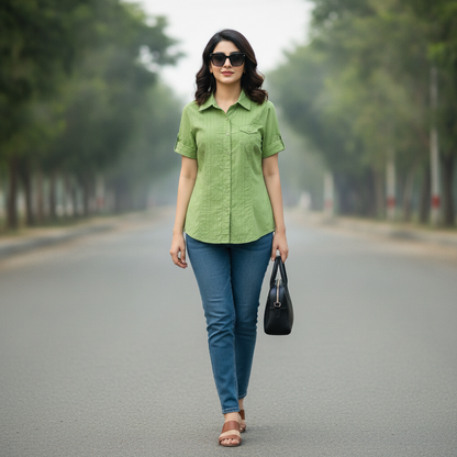 Wissmach Women's Olive Green Cotton Utility Shirt
