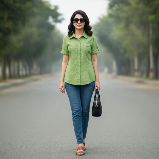 Wissmach Women's Olive Green Cotton Utility Shirt