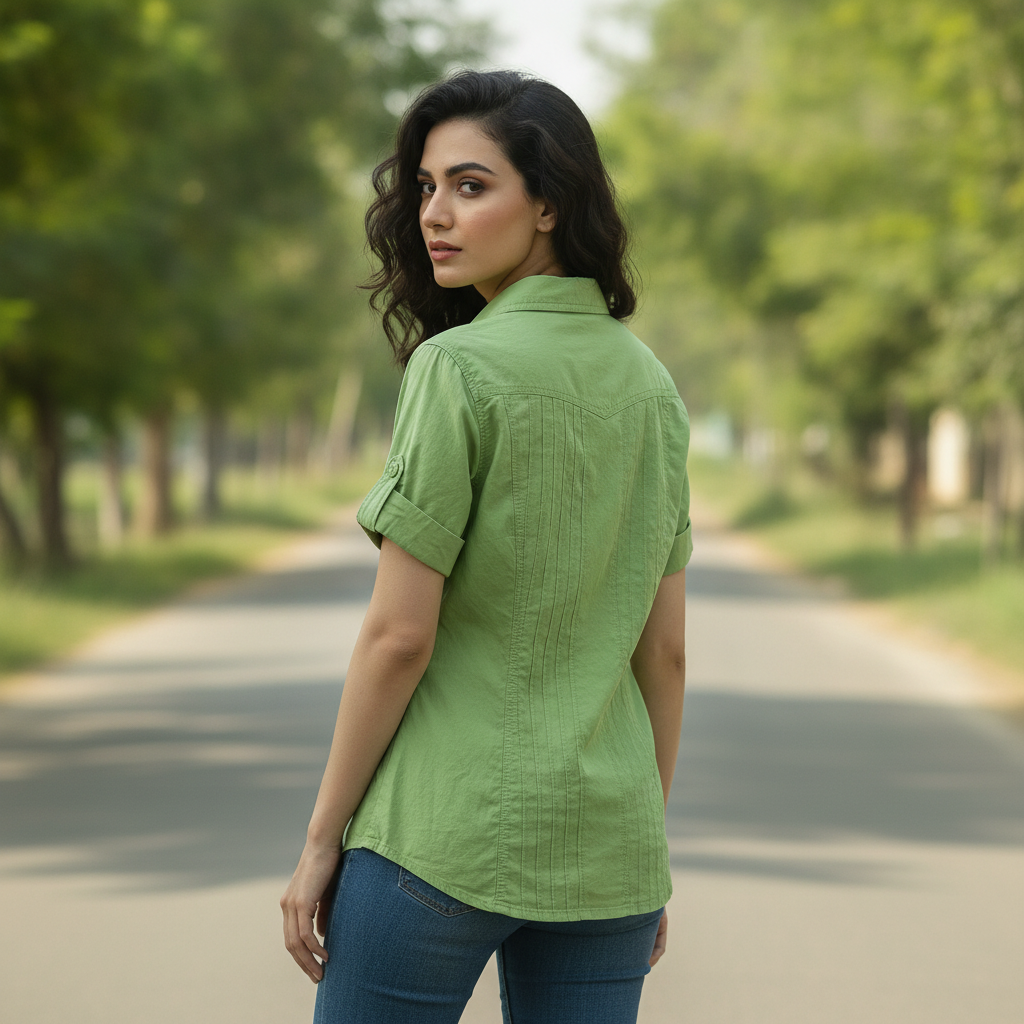 Wissmach Women's Olive Green Cotton Utility Shirt