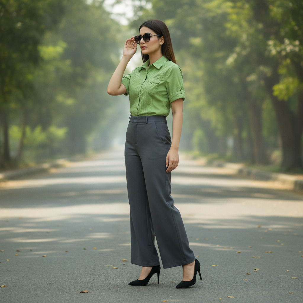 Wissmach Women's Olive Green Cotton Utility Shirt