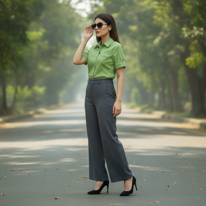 Wissmach Women's Olive Green Cotton Utility Shirt