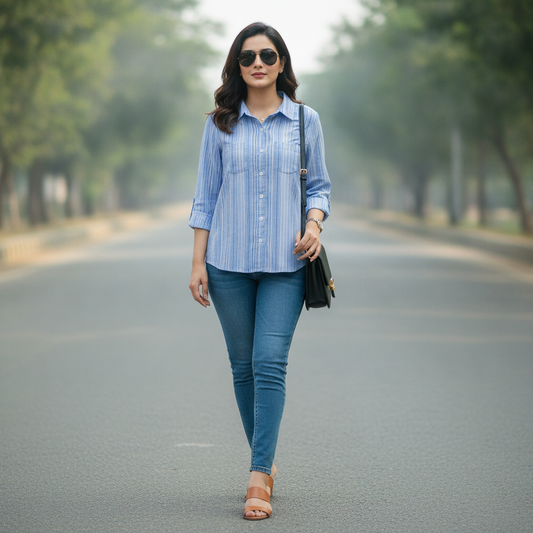 Cotton Co Women's Blue Stripe Cotton Shirt