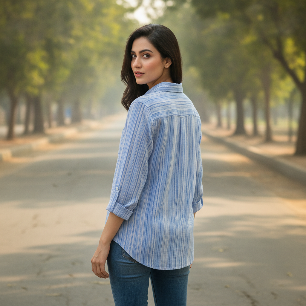 Cotton Co Women's Blue Stripe Cotton Shirt