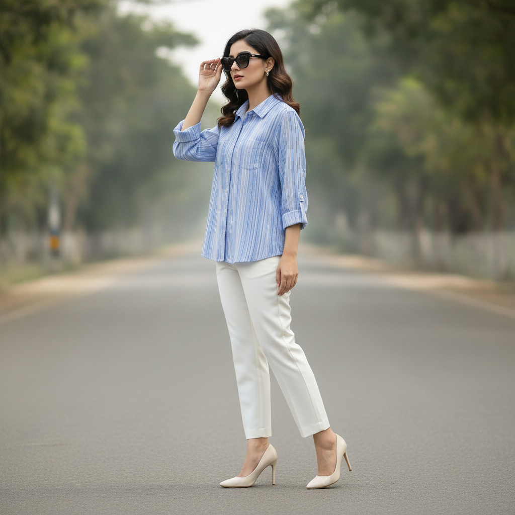 Cotton Co Women's Blue Stripe Cotton Shirt
