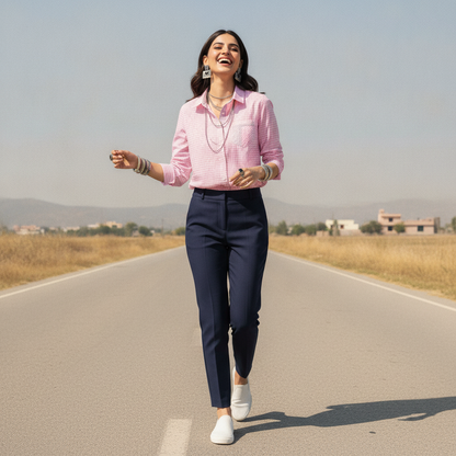 St. George Women's Pink Gingham Cotton Shirt