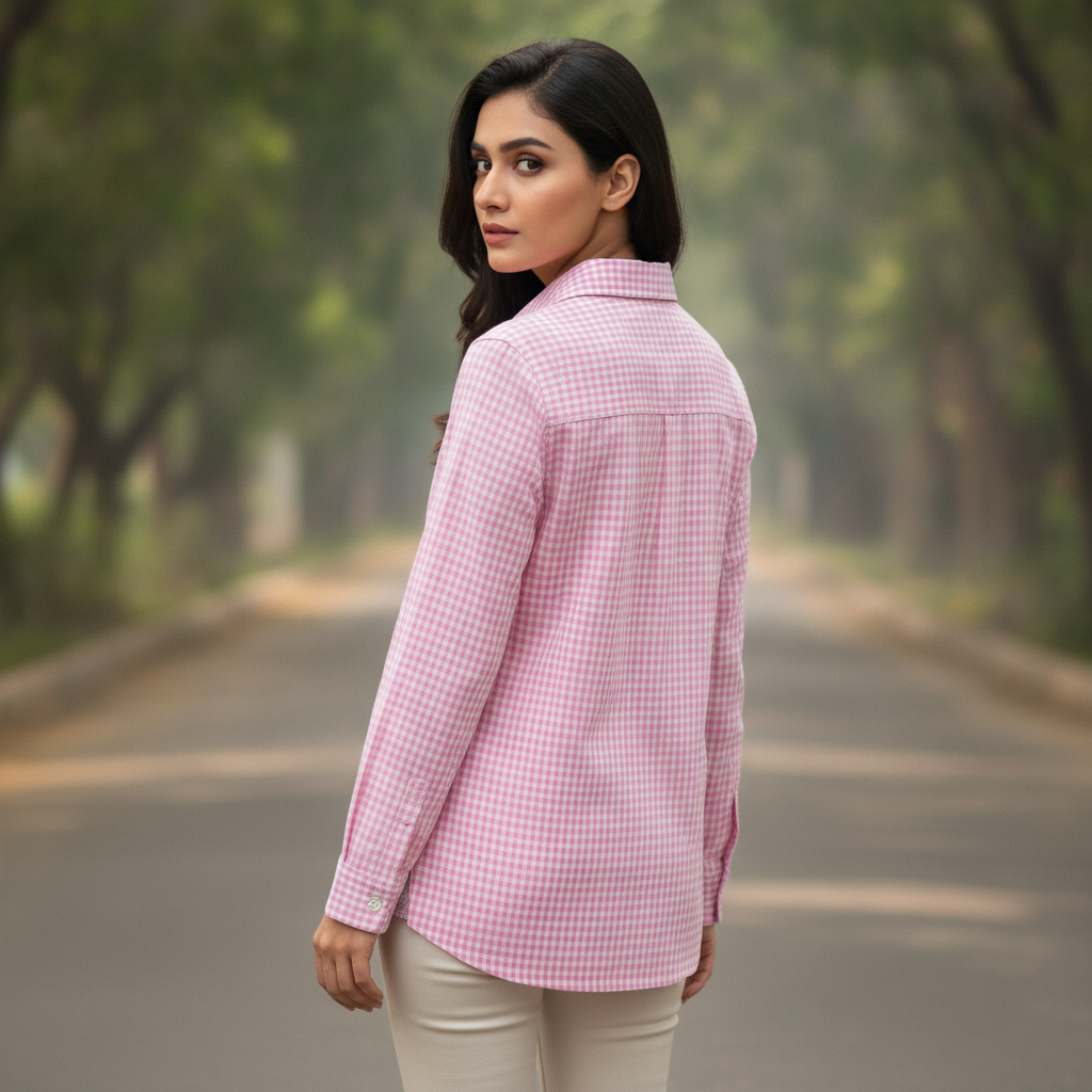 St. George Women's Pink Gingham Cotton Shirt