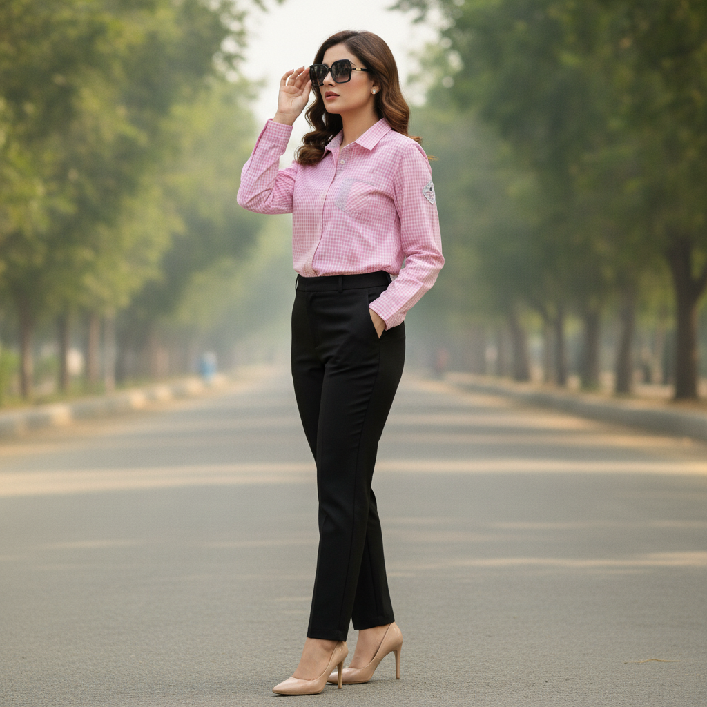 St. George Women's Pink Gingham Cotton Shirt