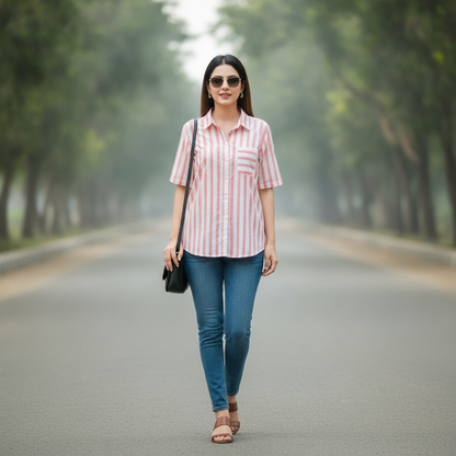 Navigazion Women's Pink Stripe Viscose Shirt