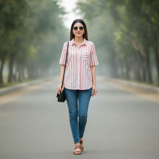 Navigazion Women's Pink Stripe Viscose Shirt