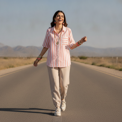 Navigazion Women's Pink Stripe Viscose Shirt