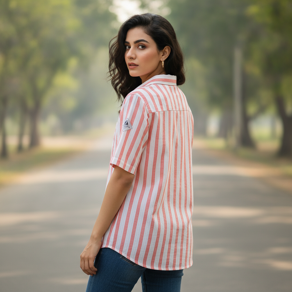 Navigazion Women's Pink Stripe Viscose Shirt
