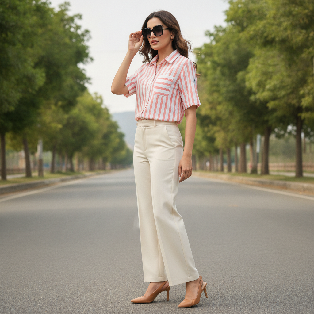 Navigazion Women's Pink Stripe Viscose Shirt