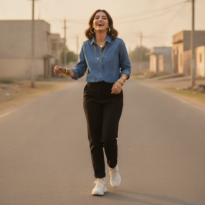 Zara Women's Blue Cotton Denim Shirt