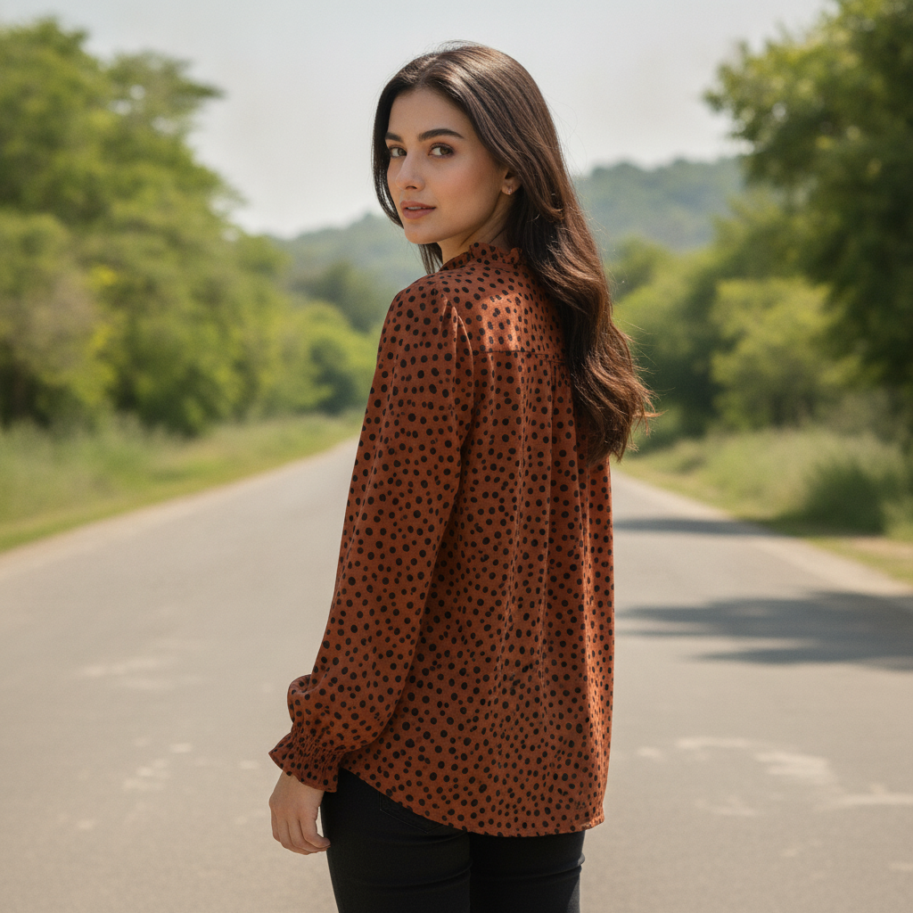 LC Waikiki Women's Brown Polka Dot Cotton Blouse