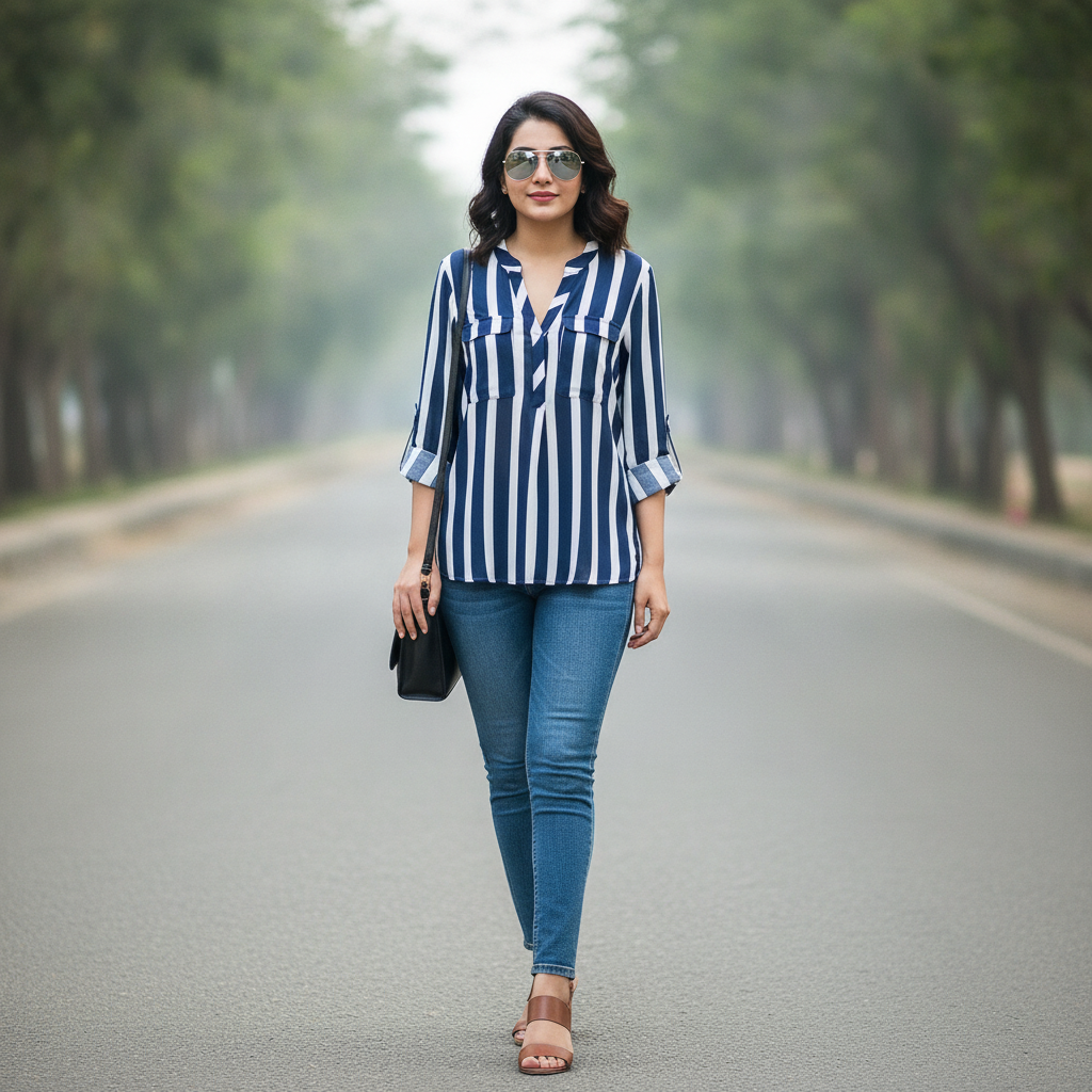 Reserved Women's Navy Stripe Viscose Blouse