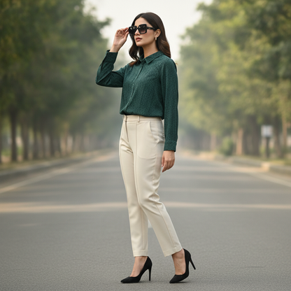 Marie 16 Women's Dark Green Printed Viscose Shirt
