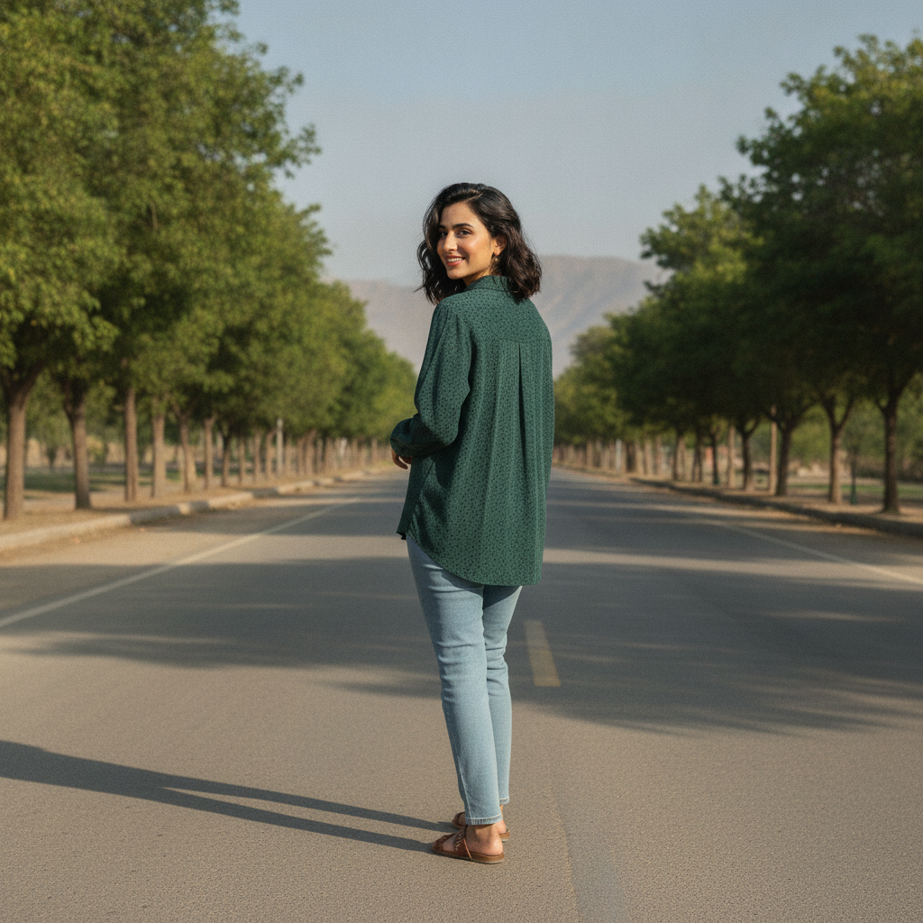 Marie 16 Women's Dark Green Printed Viscose Shirt