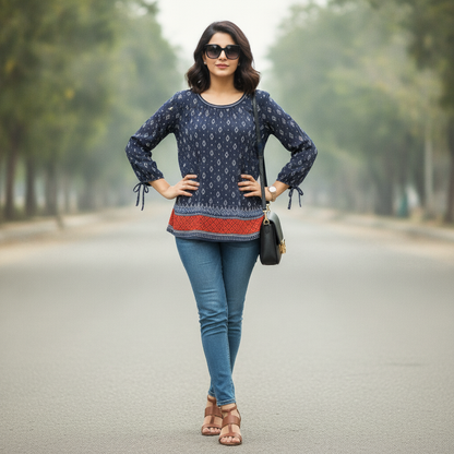 Cecil Women's Navy Printed Viscose Top