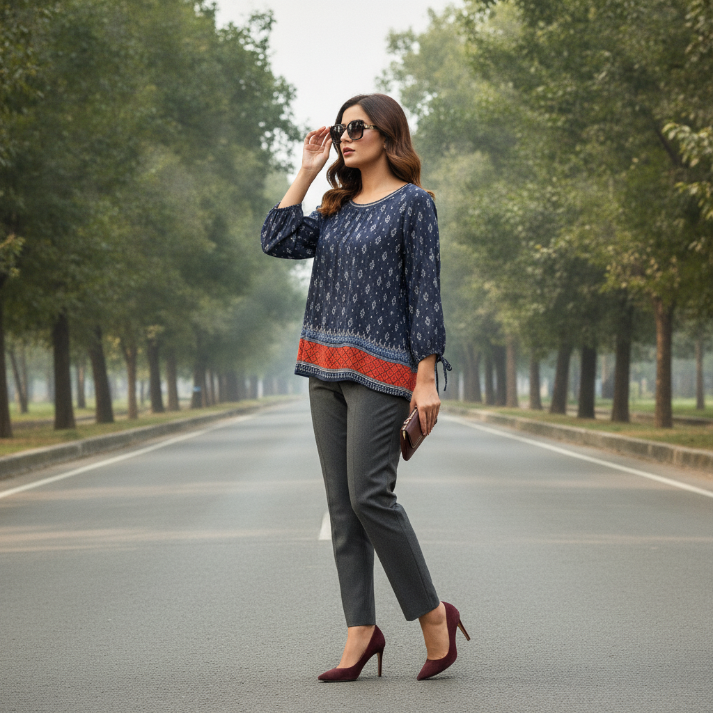 Cecil Women's Navy Printed Viscose Top