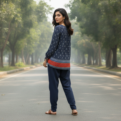 Cecil Women's Navy Printed Viscose Top