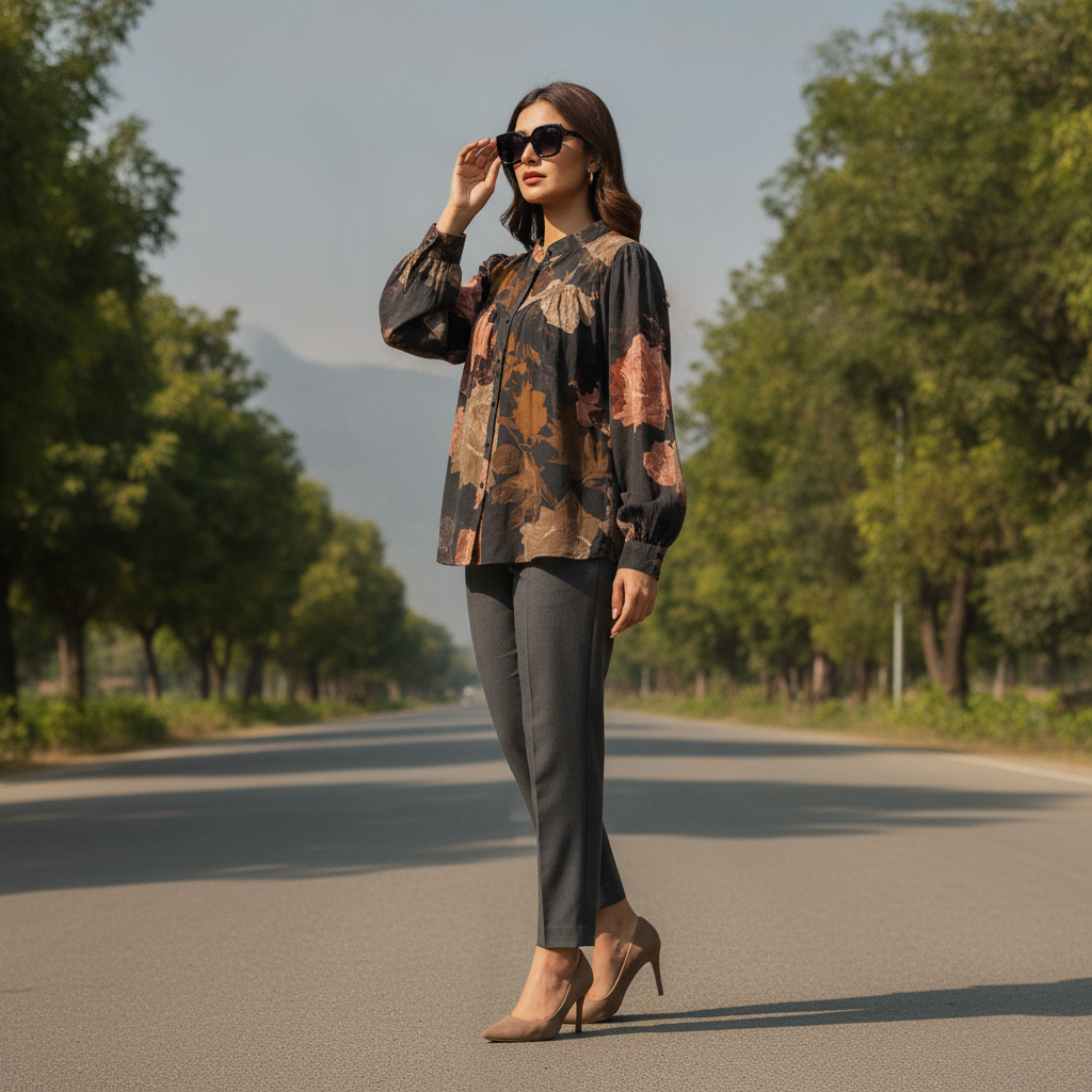 Vanto Women's Black Floral Viscose Blouse