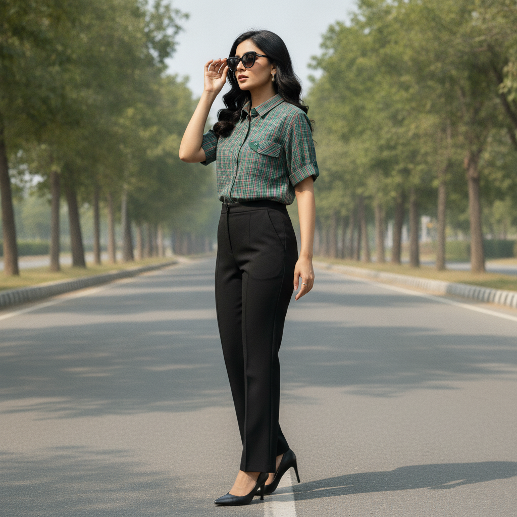Imperial Women's Green Check Cotton Shirt