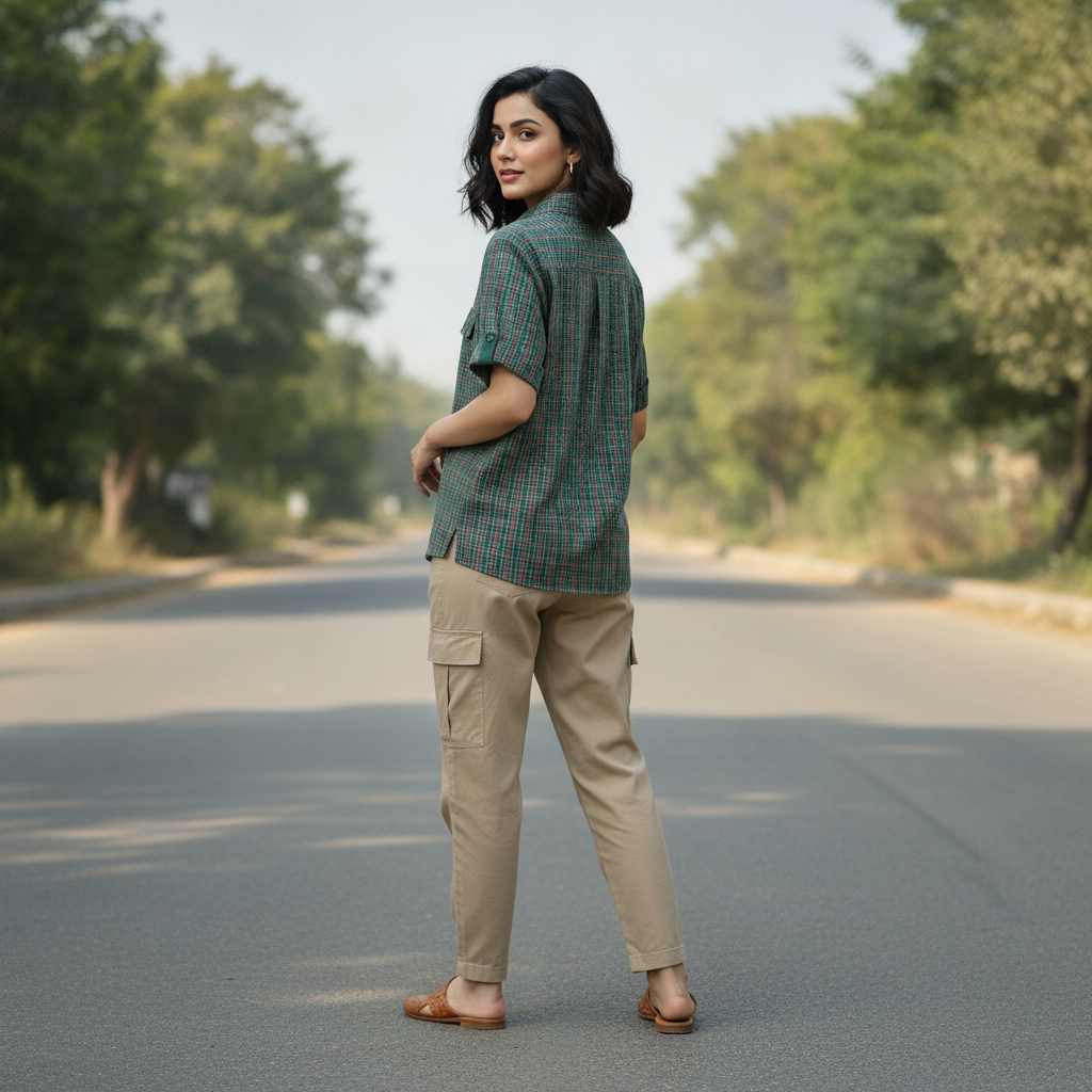 Imperial Women's Green Check Cotton Shirt