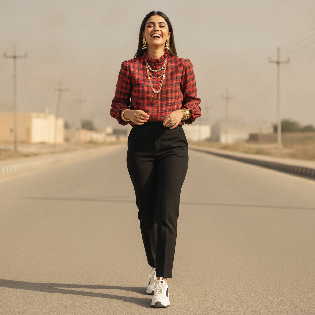 Bonnare Women's Red Check Cotton Blouse