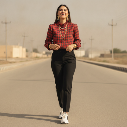 Bonnare Women's Red Check Cotton Blouse