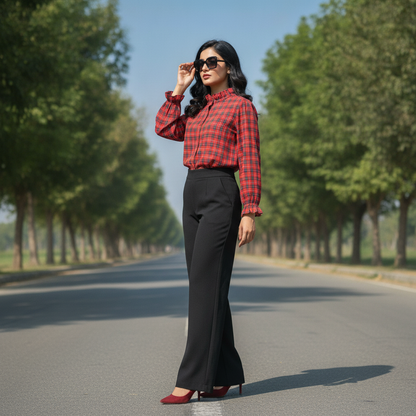 Bonnare Women's Red Check Cotton Blouse