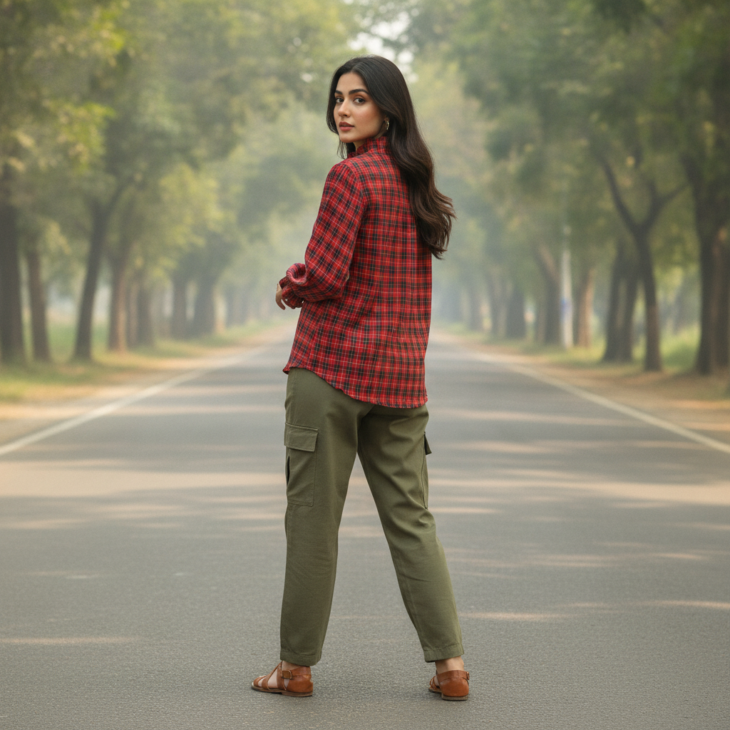 Bonnare Women's Red Check Cotton Blouse