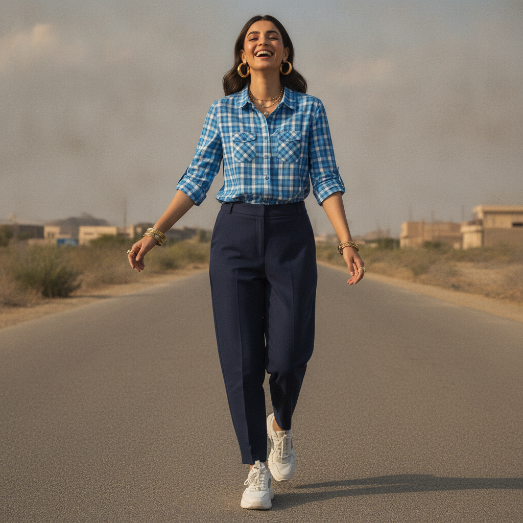 Cecil Women's Blue Check Cotton Shirt