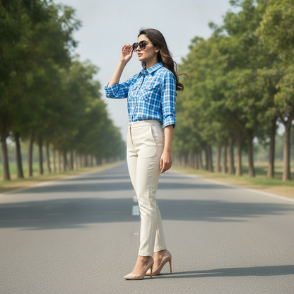 Cecil Women's Blue Check Cotton Shirt